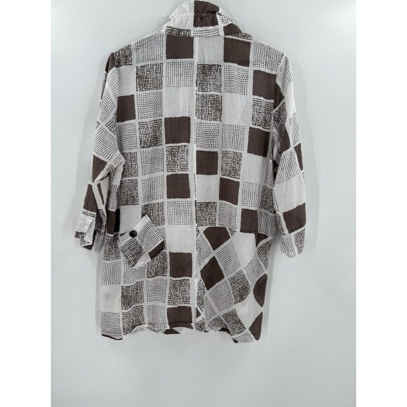 Terra SJ Apparel Tan & White Print Wired Collar Button Front Tunic Size MEDIUM - Picture 6 of 9